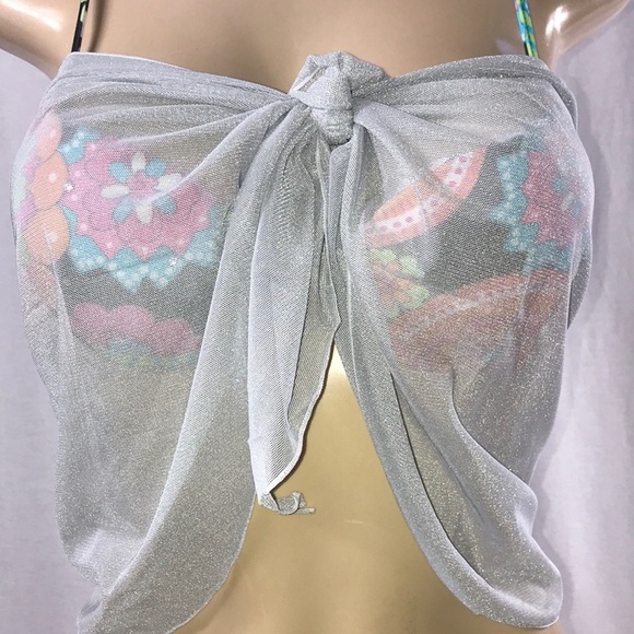 Zuliana Grey Mesh Short Sarong Made in USA. New With Tags - Picture 3 of 4